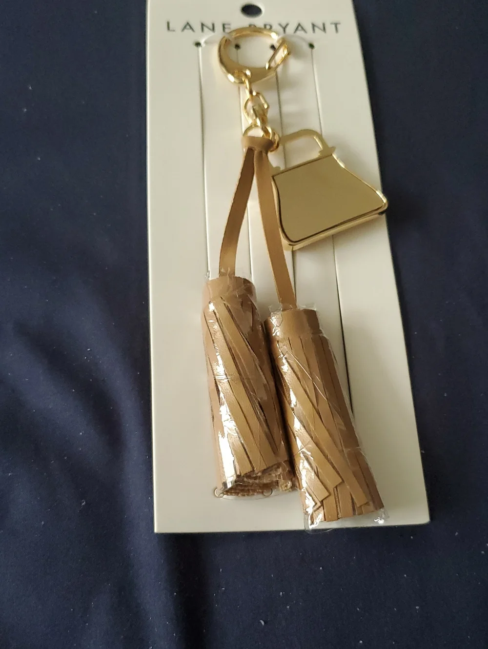 Lane Bryant Beige Tassel Keychain with Gold Purse Charm For Bag